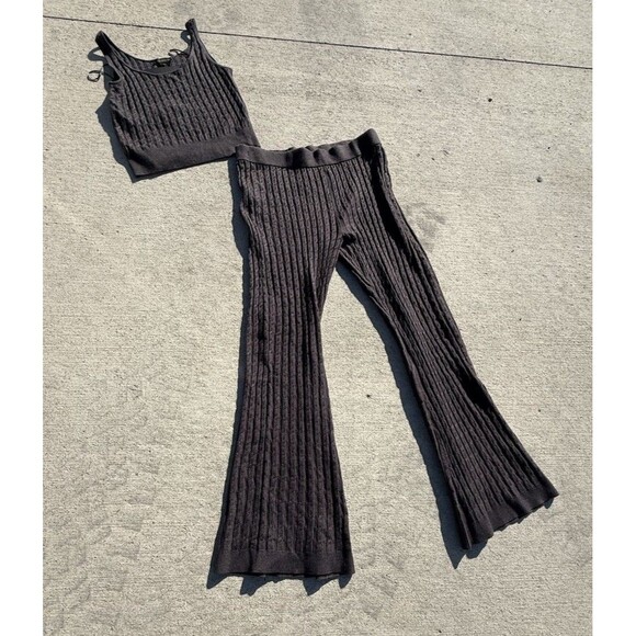 House of Harlow 1960 Cableknit Tank Flared Pants Twinset 2 Pc Set NWT LARGE #652 - Picture 1 of 10
